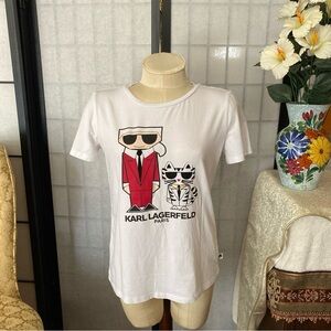 Karl Lagerfeld NWOT/D Signature Screenprint/Velvet Flocked T-Shirt Top Women XS
